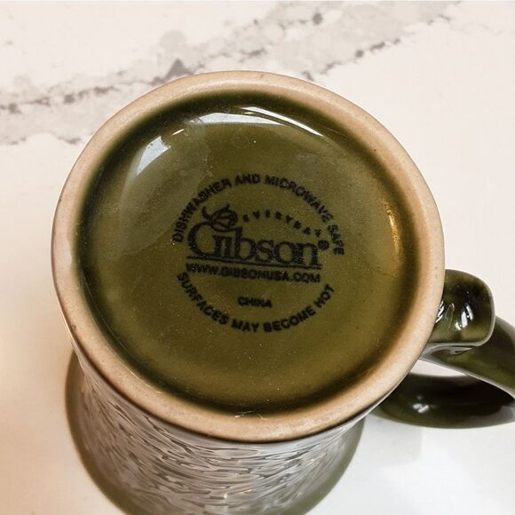 GIibson‎ Mug Rustic Green Cobalt Blue Brown Embossed Coffee Mug 10 oz - Picture 3 of 4